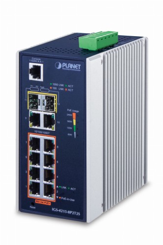Switch zarządzalny Planet IGS-4215-8P2T2S 8-Port 1000Mb/s PoE + 2-Port 100Mb/s + 2-Port Gigabit SFP przemysłowy - 1042950