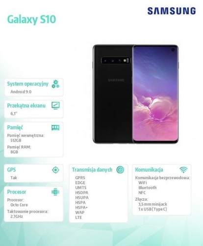 Smartfon Samsung Galaxy S10 Black 6,1" 512GB Dual Sim - 1401005