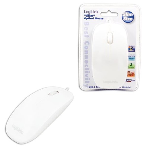 Mysz przewodowa LogiLink ID0062 optyczna USB płaska biała - 984879