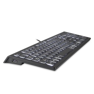 Klawiatura przewodowa Perixx PERIBOARD-324 podświetlana, scissor, ultra-flat, 2x hub USB, czarna