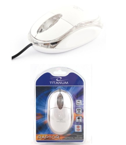 Mysz przewodowa Titanum 3D RAPTOR TM102W optyczna biało-przezroczysta - 985416
