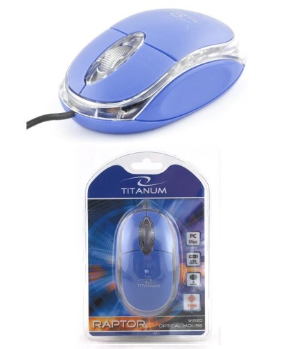 Mysz przewodowa Titanum 3D RAPTOR TM102B optyczna niebiesko-przezroczysta - 985417