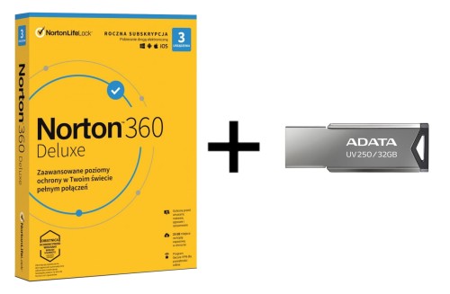 Norton 360 Deluxe 3D/12M BOX + ADATA UV250 32GB za 1 zł - 1127706