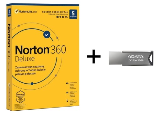 Norton 360 Deluxe 5D/12M BOX + ADATA UV250 32GB za 1 zł - 1127707