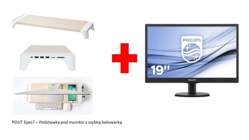 MONITOR PHILIPS LED 18.5" 193V5LSB2/10+POUT Eyes7 podstawka pod monitor z szyb. ładowarką biała - 1319593