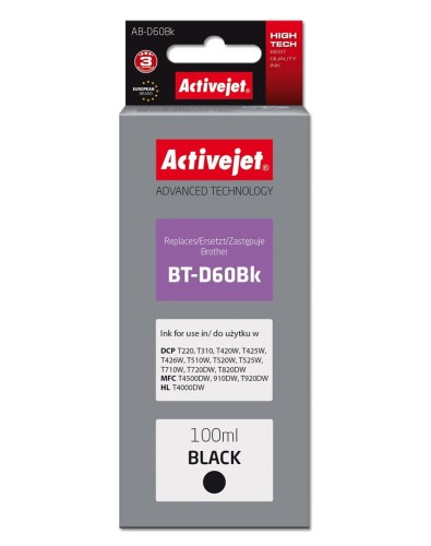 Activejet Tusz AB-D60Bk Buteleczka z atramentem (zamiennik Brother BT-D60Bk; Supreme; 100 ml; czarny) - 1545691