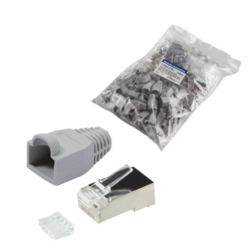 Wtyk RJ45 CAT.6 FTP LogiLink MP0021 z osłonką, szary 100szt - 982220