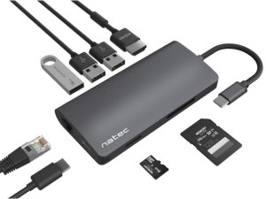 Stacja dokująca USB Natec Fowler 2 Multi Port 2x USB-C PD, 3x USB 3.0, HDMI 4K, RJ45, USB-C, SD, Micro SD
