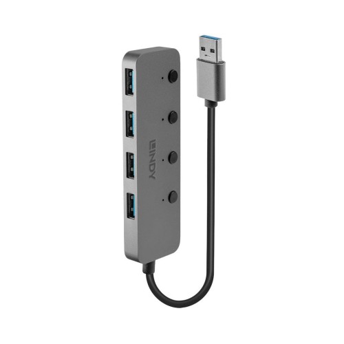 Hub USB 3.0 LINDY On/Off Switches 4 Port szary - 1524960