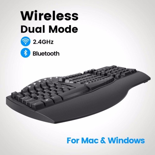 Klawiatura bezprzewodowa Perixx PERIBOARD-612 Mac i Windows 2,4 GHz i Bluetooth Ergonomic czarna - 1405820