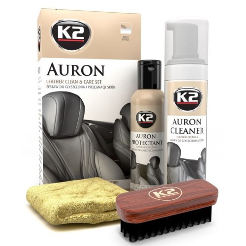 K2 AURON zestaw (Auron Cleaner+Auron Protectant+szczotka Auron Brush + mikrofibra) - zestaw do czyszczenia i pielęgnacji skór - 1040659