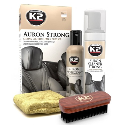 K2 AURON STRONG zestaw (Auron Strong Cleaner+ Auron Protectant+ szczotka Auron Brush + mikrofibra) - mocny zestaw do czyszczenia i pielęgnacji skór - 1040669