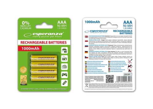 Akumulatorki AAA Esperanza 1000mAh 4szt. żółte - 968990