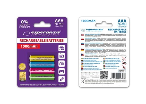 Akumulatorki AAA Esperanza 1000mAh 4szt. mix kolorów - 969001