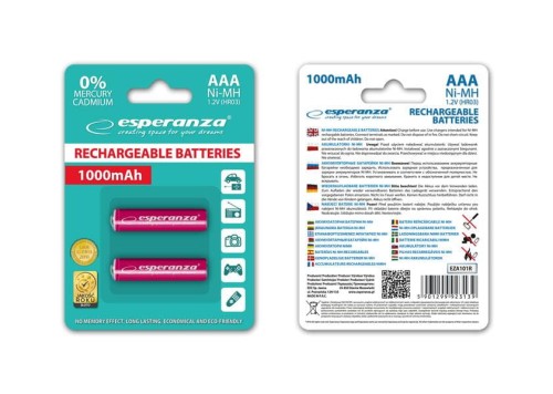 Akumulatorki AAA Esperanza 1000mAh 2szt. czerwone - 968983