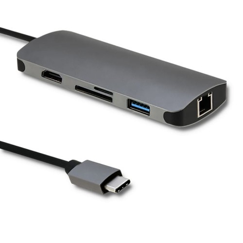 QOLTEC ADAPTER USB 3.1 C MĘSKI | HDMI ŻEŃSKIE | USB 3.0 ŻEŃSKIE | RJ-45 ŻEŃSKIE | SD | MICRO SD | PD - 1124899