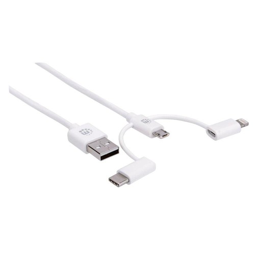 Kabel Manhattan 3w1 USB-A 2.0 / Lightning, USB-C, MicroUSB 1m biały - 1379102