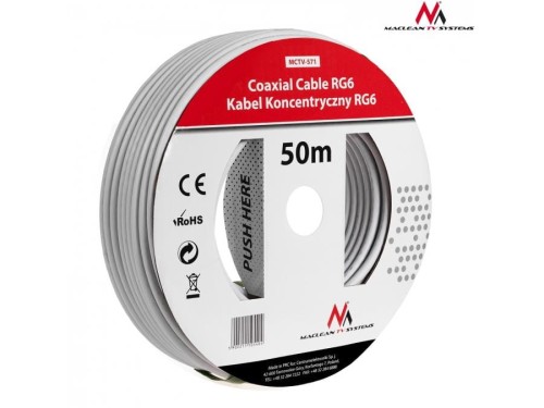 Kabel koncentryczny Maclean MCTV-571 satelitarny, antenowy 1.0CCS RG6 50m - 982352