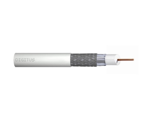 Kabel koncentryczny DIGITUS RG-6, 75 Ohm, ekran (folia + oplot 77%), Eca, PVC, 500m, biały, szpula - 971970