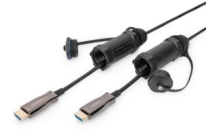 Kabel DIGITUS połączeniowy hybrydowy AOC IP68 wzmocniony HDMI 2.0 Premium High Speed 4K60Hz HDMI A/HDMI A M/M czarny 20m