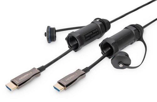 Kabel DIGITUS połączeniowy hybrydowy AOC IP68 wzmocniony HDMI 2.0 Premium High Speed 4K60Hz HDMI A/HDMI A M/M czarny 15m - 1526790