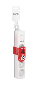 Przedłużacz KERG z wyłącznikiem M02398 4-gniazdowy 10m 3×1,5mm2 H05VV-F 16A/250V biały