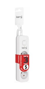Przedłużacz KERG z wyłącznikiem M02381 3-gniazdowy 5m 3×1,5mm2 H05VV-F 16A/250V biały
