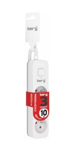 Przedłużacz KERG z wyłącznikiem M02379 3-gniazdowy 10m 3×1,5mm2 H05VV-F 16A/250V biały