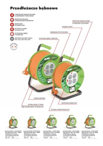 Przedłużacz bębnowy Acar M01802 40m pomarańczowy - 963600