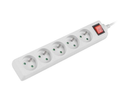 Listwa przedłużacz Lanberg 3m biała 5x 230V PL, z wyłącznikiem, kabel wykonany z pełnej miedzi - 685334