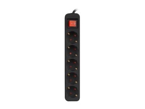Listwa przedłużacz Lanberg 1,5m czarna 5x 230V Schuko z wyłącznikiem, kabel wykonany z pełnej miedzi