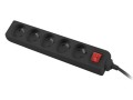 Listwa przedłużacz Lanberg 1,5m czarna 5x 230V PL, z wyłącznikiem, kabel wykonany z pełnej miedzi - 1385489