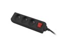 Listwa przedłużacz Lanberg 1,5m czarna 3x 230V PL, z wyłącznikiem, kabel wykonany z pełnej miedzi - 1385420