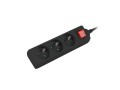 Listwa przedłużacz Lanberg 1,5m czarna 3x 230V PL, z wyłącznikiem, kabel wykonany z pełnej miedzi - 975246