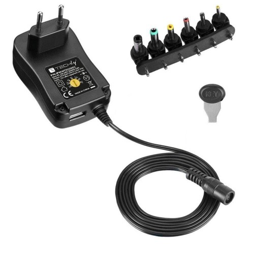 Zasilacz sieciowy Techly Uniwersalny Regulowany 3-12V 2.25A 27W USB 5V 1A - 1467917