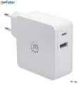 Zasilacz sieciowy Manhattan Power Delivery 230V USB-C, 60W USB-A 5V, biały - 966721
