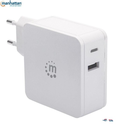 Zasilacz sieciowy Manhattan Power Delivery 230V USB-C, 60W USB-A 5V, biały - 966721