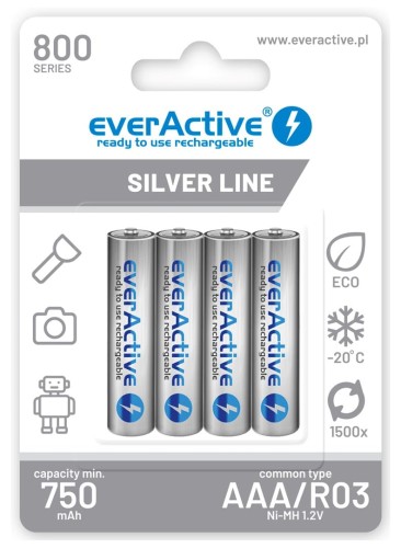Akumulatorki AAA/R03 everActive Silver Line 800 mAh 4 sztuki - 1196667