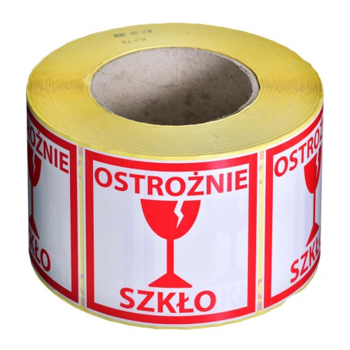 ETYKIETY OSTROŻNIE SZKŁO 1000SZT MOCNY KLEJ 80X80 - 1010132