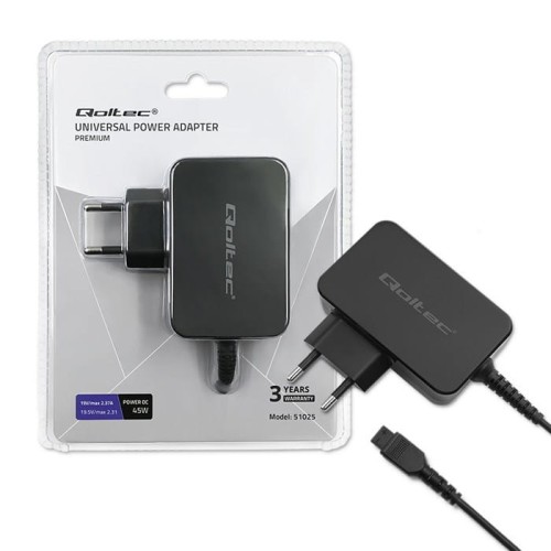 Zasilacz sieciowy Qoltec uniweralny 45W | 8 wtyczek - 1493719
