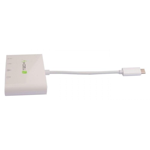 Kabel adapter Techly USB-C do 4K HDMI, Gigabit RJ45 / USB-A, USB-C PD 60W 0,14m biały - 1630075