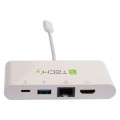 Kabel adapter Techly USB-C do 4K HDMI, Gigabit RJ45 / USB-A, USB-C PD 60W 0,14m biały - 1630076