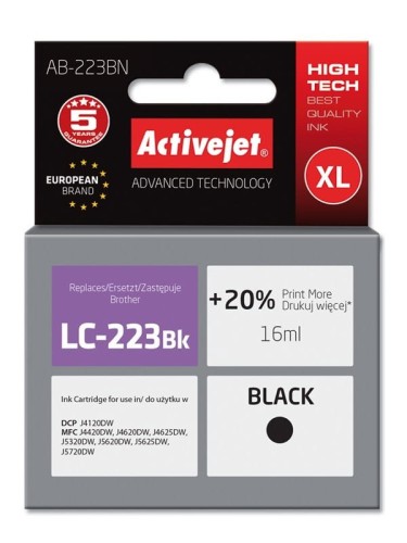 Activejet AB-223BN Tusz (zamiennik Brother LC223BK; Supreme; 16 ml; czarny) - 847649