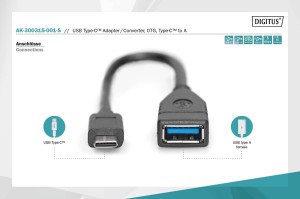 Kabel USB 3.1 Gen 1 DIGITUS SuperSpeed OTG Typ USB C/USB A M/Ż czarny 0,15m