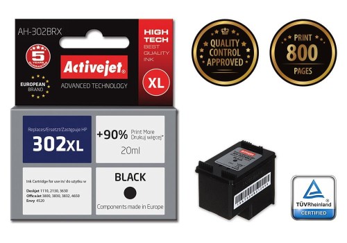 Tusz Activejet AH-302BRX (zamiennik HP 302XL F6U68AE; Premium; 20 ml; czarny) - 1669663