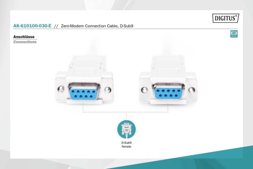 Kabel szeregowy DIGITUS 9pin /Ż - 9pin /Ż  null-modem 3m biały - 1668331