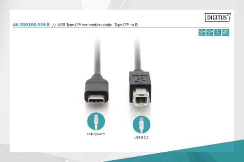 Kabel DIGITUS USB 2.0 HighSpeed Typ USB C/B M/M, Power Delivery, czarny 1,8m - 1668365