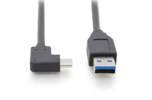 Kabel DIGITUS USB 3.1 Gen.2 SuperSpeed+ 10Gbps Typ USB C 90°/A M/M kątowy czarny 1m