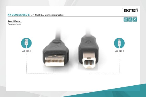 Kabel drukarkowy USB DIGITUS 2.0 A/M - USB B /M 5m czarny - 1668390