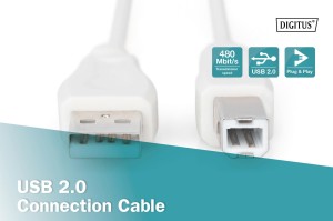 Kabel drukarkowy DIGITUS USB 2.0 A/M - B/M, 3m beżowy